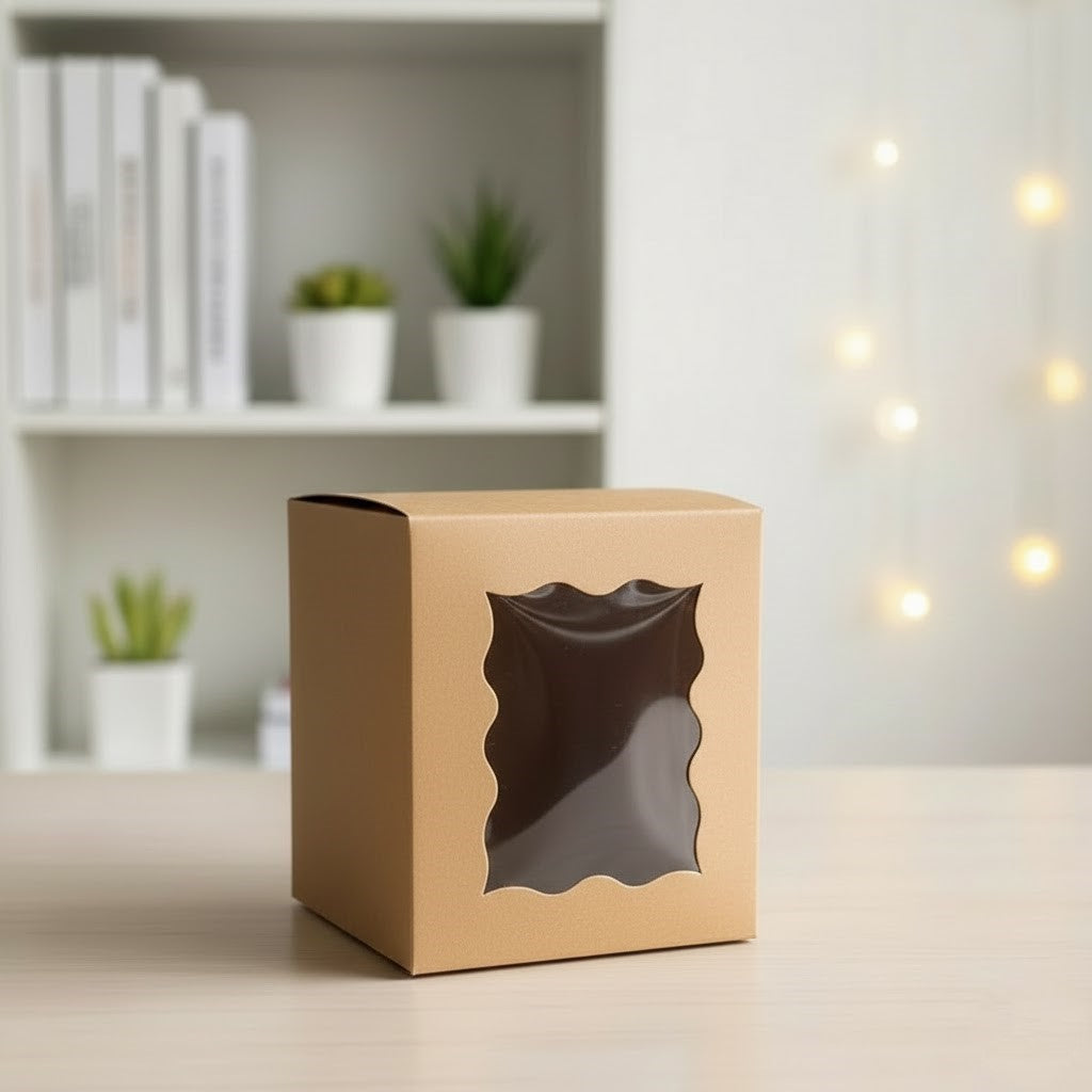 Kocka Díszdoboz Hullámos Ablakkal – Natúr Barna