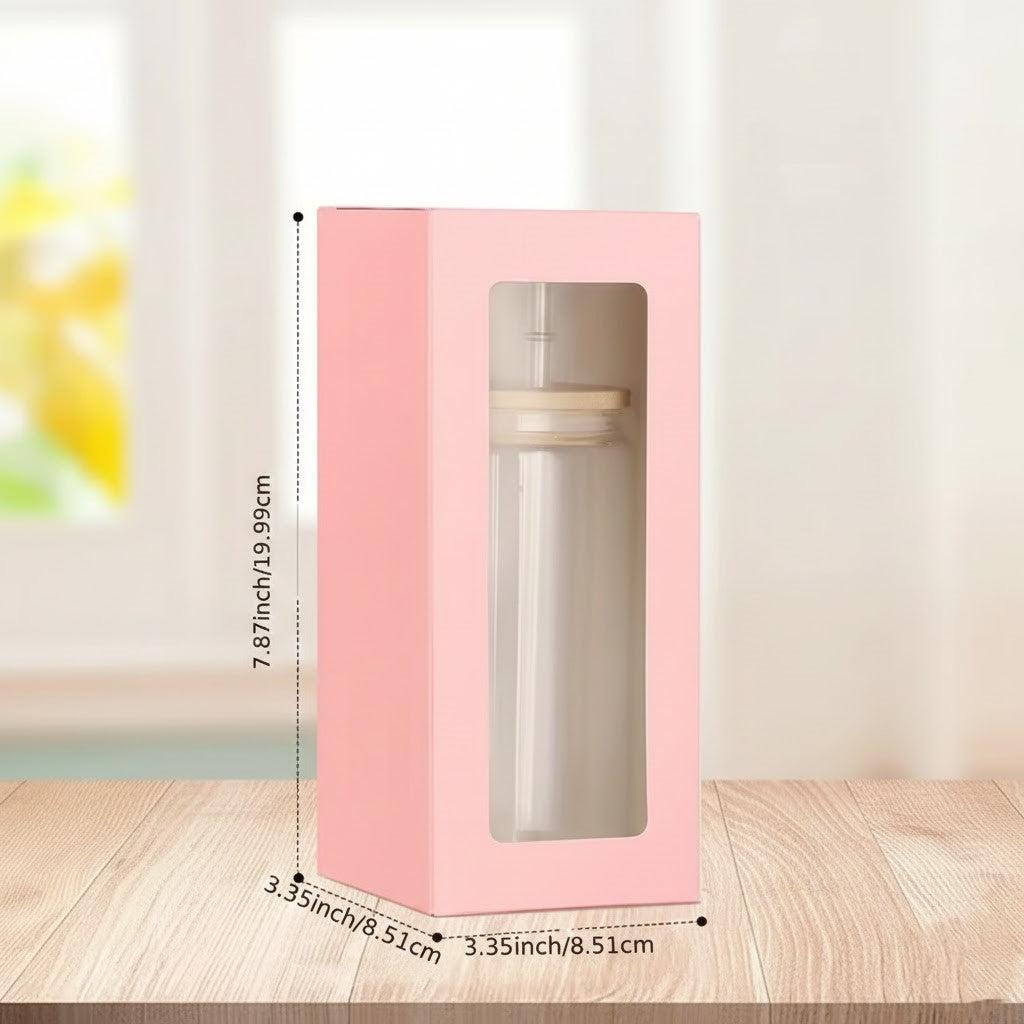 Elegáns Rózsaszín Ablakos Karton Doboz Fehér Szalaggal