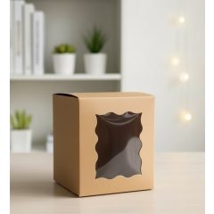 Kocka Díszdoboz Hullámos Ablakkal – Natúr Barna